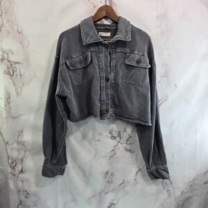 Free People Jacket Womens Small Gray Shacket Crop Sweatshirt Button Slouchy